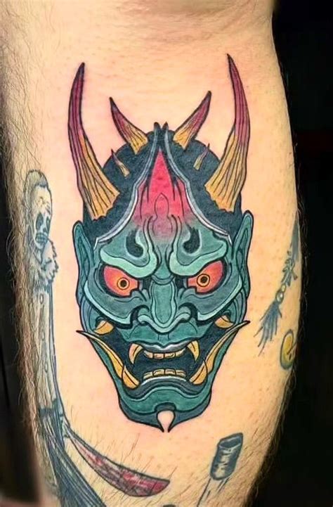 blue oni mask tattoo|oni mask tattoo forearm.